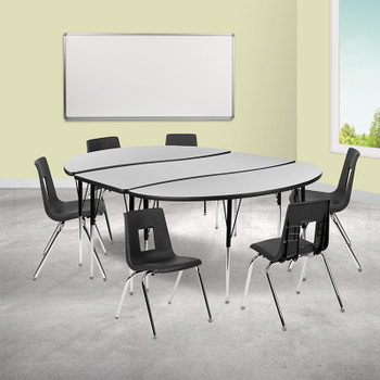 Flash Furniture 86" Oval Wave Grey Table Set, Model# XU-GRP-18CH-A3060CON-60-GY-T-A-GG 2