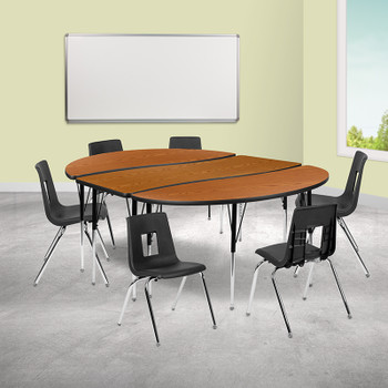 Flash Furniture 86" Oval Wave Oak Table Set, Model# XU-GRP-18CH-A3060CON-60-OAK-T-A-GG 2