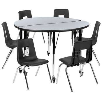 Flash Furniture 48" Circle Wave Grey Table Set, Model# XU-GRP-18CH-A48-HCIRC-GY-T-A-CAS-GG