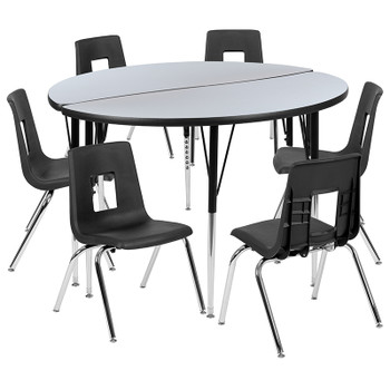 Flash Furniture 48" Circle Wave Grey Table Set, Model# XU-GRP-18CH-A48-HCIRC-GY-T-A-GG