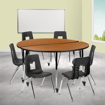 Flash Furniture 60" Circle Wave Oak Table Set, Model# XU-GRP-18CH-A60-HCIRC-OAK-T-A-CAS-GG 2