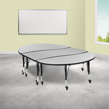 Flash Furniture 3PC 86" Oval Grey Table Set, Model# XU-GRP-A3060CON-60-GY-T-P-CAS-GG 2