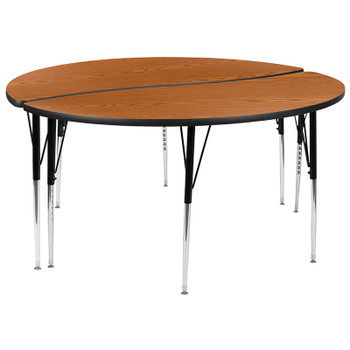 Flash Furniture 2PC 60" Circle Oak Table Set, Model# XU-GRP-A60-HCIRC-OAK-T-A-GG