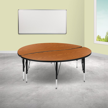 Flash Furniture 2PC 60" Circle Oak Table Set, Model# XU-GRP-A60-HCIRC-OAK-T-P-GG 2