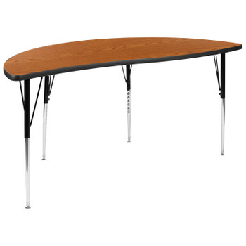 Flash Furniture Wren 60" Half Circle Wave Flexible Collaborative Oak Thermal Laminate Activity Table Standard Height Adjustable Legs, Model# XU-A60-HCIRC-OAK-T-A-GG