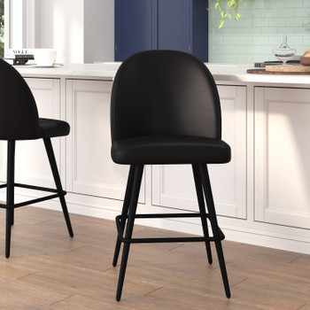 Flash Furniture Lyla Set of 2 Commercial High Back Modern Armless 26" Counter Stools w/ Contoured Backrests, Steel Frames & Footrests, Black LeatherSoft-Set of 2, Model# AY-1026H-26-BK-GG