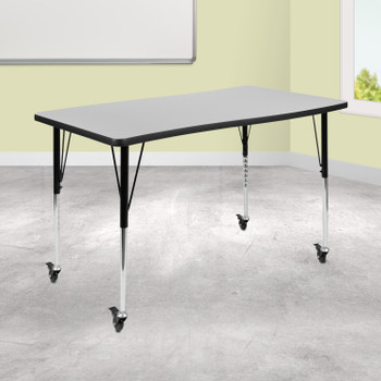 Flash Furniture Wren Mobile 28"W x 47.5"L Rectangle Wave Flexible Collaborative Grey Laminate Activity Table-Standard Height Adjust Legs, Model# XU-A3048-CON-GY-T-A-CAS-GG