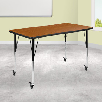 Flash Furniture Wren Mobile 28"W x 47.5"L Rectangle Wave Flexible Collaborative Oak Laminate Activity Table-Standard Height Adjust Legs, Model# XU-A3048-CON-OAK-T-A-CAS-GG