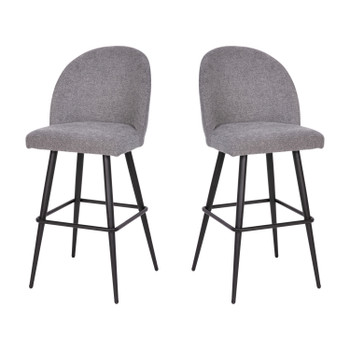 Flash Furniture Lyla 30" Commercial Grade High Back Modern Armless Barstools w/ Contoured Backrest, Steel Frame & Integrated Footrest, Gray Faux Linen-Set of 2, Model# AY-1026H-30-GYFAB-GG