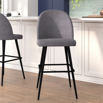 Flash Furniture Lyla 30" Commercial Grade High Back Modern Armless Barstools w/ Contoured Backrest, Steel Frame & Integrated Footrest, Gray Faux Linen-Set of 2, Model# AY-1026H-30-GYFAB-GG