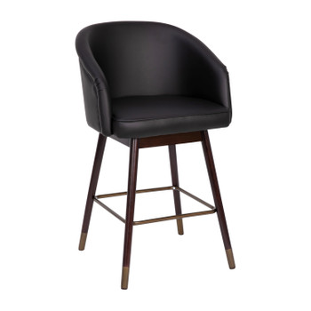 Flash Furniture Margo 26" Commercial Grade Mid-Back Modern Counter Stool w/ Walnut Finish Beechwood Legs & Contoured Back, Black LeatherSoft/Bronze Accents, Model# AY-1928-26-BK-GG