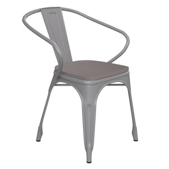 Flash Furniture Luna Commercial Grade Silver Metal Indoor-Outdoor Chair w/ Arms w/ Gray Poly Resin Wood Seat, Model# CH-31270-SIL-PL1G-GG