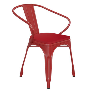 Flash Furniture Luna Commercial Grade Red Metal Indoor-Outdoor Chair w/ Arms w/ Red Poly Resin Wood Seat, Model# CH-31270-RED-PL1R-GG