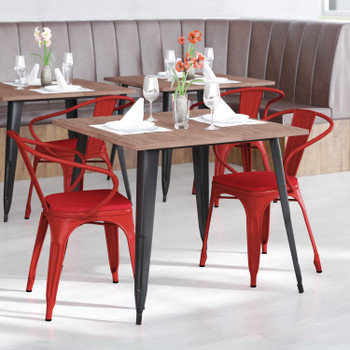 Flash Furniture Luna Commercial Grade Red Metal Indoor-Outdoor Chair w/ Arms w/ Red Poly Resin Wood Seat, Model# CH-31270-RED-PL1R-GG
