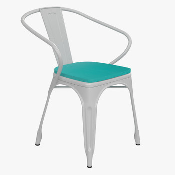 Flash Furniture Luna Commercial Grade White Metal Indoor-Outdoor Chair w/ Arms w/ Mint Green Poly Resin Wood Seat, Model# CH-31270-WH-PL1M-GG