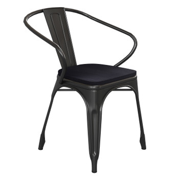 Flash Furniture Luna Commercial Grade Black Metal Indoor-Outdoor Chair w/ Arms w/ Black Poly Resin Wood Seat, Model# CH-31270-BK-PL1B-GG