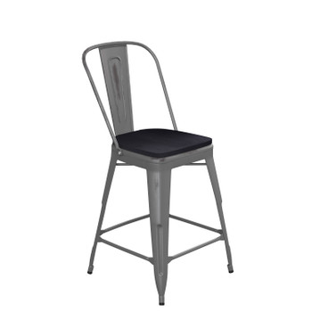 Flash Furniture Lincoln 24'' High Clear Coated Indoor Counter Height Stool w/ Back & Black Poly Resin Wood Seat, Model# XU-DG-TP001B-24-PL1B-GG