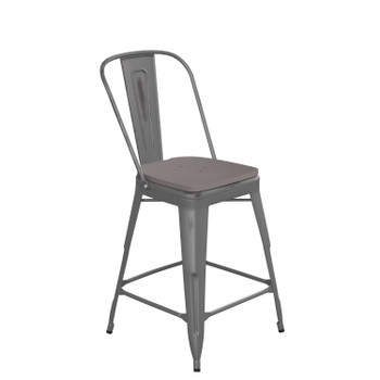 Flash Furniture Lincoln 24'' High Clear Coated Indoor Counter Height Stool w/ Back & Gray Poly Resin Wood Seat, Model# XU-DG-TP001B-24-PL1G-GG