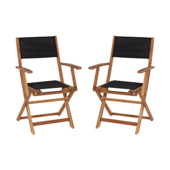 Flash Furniture Martindale Indoor/Outdoor Folding Acacia Wood Patio Bistro Chairs w/ Natural X Base Frame w/ Arms & Black Textilene Back & Seat, Set of 2, Model# THB-AC4854-NAT-GG