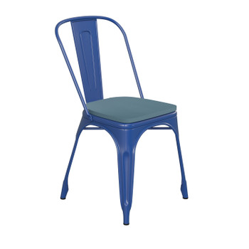 Flash Furniture Perry Commercial Grade Blue Metal Indoor-Outdoor Stackable Chair w/ Teal-Blue Poly Resin Wood Seat, Model# CH-31230-BL-PL1C-GG