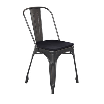 Flash Furniture Perry Commercial Grade Black-Antique Gold Metal Indoor-Outdoor Stackable Chair w/ Black Poly Resin Wood Seat, Model# CH-31230-BQ-PL1B-GG
