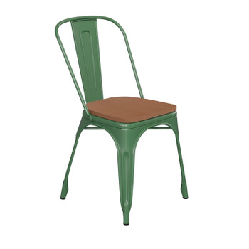 Flash Furniture Perry Commercial Grade Green Metal Indoor-Outdoor Stackable Chair w/ Teak Poly Resin Wood Seat, Model# CH-31230-GN-PL1T-GG