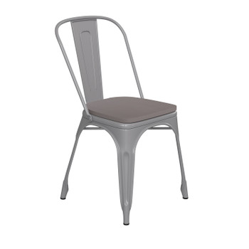 Flash Furniture Perry Commercial Grade Silver Metal Indoor-Outdoor Stackable Chair w/ Gray Poly Resin Wood Seat, Model# CH-31230-SIL-PL1G-GG
