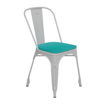 Flash Furniture Perry Commercial Grade White Metal Indoor-Outdoor Stackable Chair w/ Mint Green Poly Resin Wood Seat, Model# CH-31230-WH-PL1M-GG