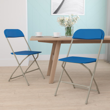 Flash Furniture HERCULES 2 PK Blue Plastic Folding Chairs, Model# 2-LE-L-3-BLUE-GG