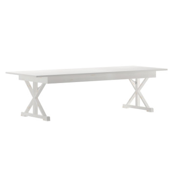 Flash Furniture HERCULES 9' x 40" Rectangular Antique Rustic White Solid Pine Folding Farm Table w/ X Legs, Model# XA-F-108X40-XLEGS-WH-GG