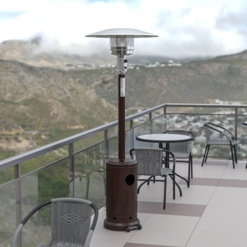 Flash Furniture Sol Patio Outdoor Heating-Bronze Stainless Steel 40,000 BTU Propane Heater w/ Wheels-Commercial & Residential Use-7.5 Feet Tall, Model# NAN-HSS-AGH-BR-GG