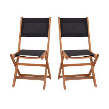 Flash Furniture Martindale Indoor/Outdoor Folding Acacia Wood Patio Bistro Chairs w/ Natural X Base Frame & Black Textilene Back & Seat, Set of 2, Model# THB-C4854-NAT-GG