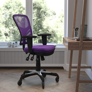 Flash Furniture Nicholas Mid-Back Purple Mesh Multifunction Executive Swivel Ergonomic Office Chair w/ Adjustable Arms & Transparent Roller Wheels, Model# HL-0001-PUR-RLB-GG
