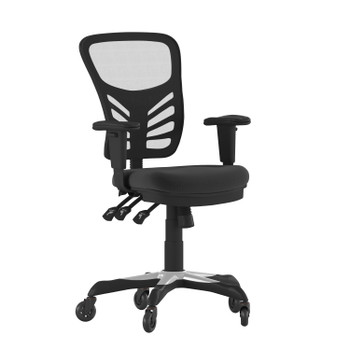 Flash Furniture Nicholas Mid-Back Black Mesh Multifunction Executive Swivel Ergonomic Office Chair w/ Adjustable Arms & Transparent Roller Wheels, Model# HL-0001-RLB-GG