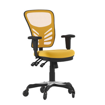 Flash Furniture Nicholas Mid-Back Yellow-Orange Mesh Multifunction Executive Swivel Ergonomic Office Chair w/ Adjustable Arms & Transparent Roller Wheels, Model# HL-0001-YEL-RLB-GG