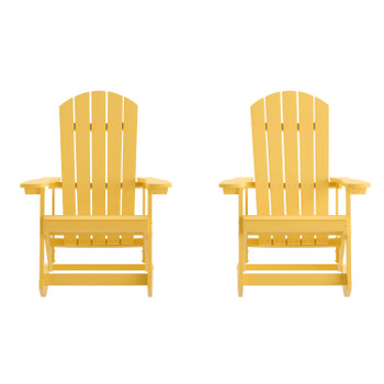 Flash Furniture Savannah Poly Resin Wood Adirondack Rocking Chair All Weather Yellow Polystyrene Stainless Steel Hardware Set of 2, Model# JJ-C14705-YLW-2-GG