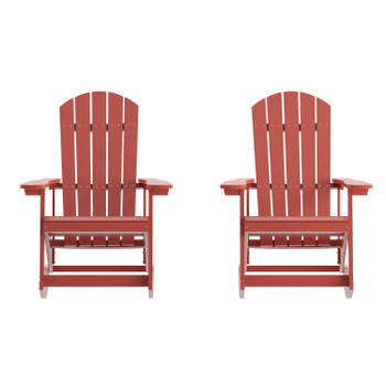 Flash Furniture Savannah Poly Resin Wood Adirondack Rocking Chair All Weather Red Polystyrene Stainless Steel Hardware Set of 2, Model# JJ-C14705-RED-2-GG