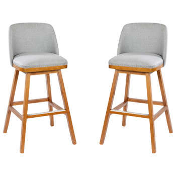 Flash Furniture Julia Set of 2 Transitional 30 Inch Faux Linen Upholstered Barstools w/ Silver Nailhead Trim & Walnut Finish Solid Wood Frames, Gray, Model# CH-192162X000-30-GY-GG