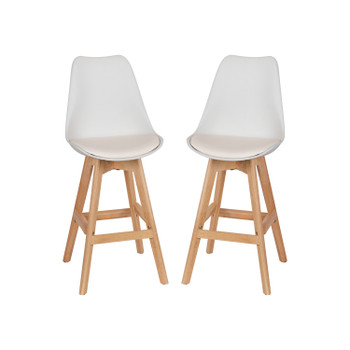 Flash Furniture Dana Set of 2 Modern Commercial Counter Stools White Plastic Backrest LeatherSoft Padded Seat 27 Inch Counter Stools Oak Finish Wood Frame, Model# CH-210925-7-WH-GG