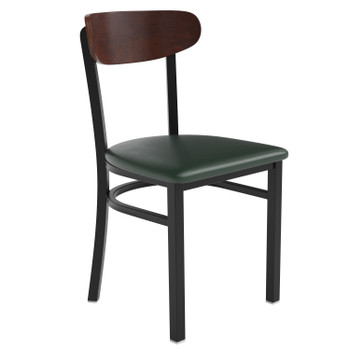 Flash Furniture Wright Commercial Dining Chair w/ 500 LB. Capacity Black Steel Frame, Walnut Finish Wooden Boomerang Back, & Green Vinyl Seat, Model# XU-DG6V5GNV-WAL-GG