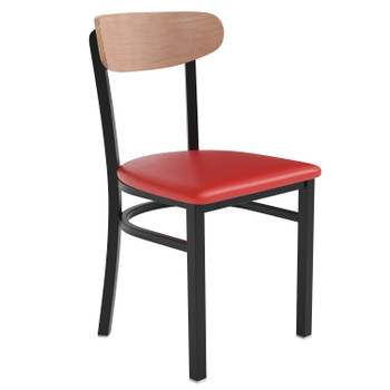 Flash Furniture Wright Commercial Dining Chair w/ 500 LB. Capacity Black Steel Frame, Natural Birch Finish Wooden Boomerang Back, & Red Vinyl Seat, Model# XU-DG6V5RDV-NAT-GG