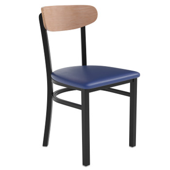 Flash Furniture Wright Commercial Dining Chair w/ 500 LB. Capacity Black Steel Frame, Natural Birch Finish Wooden Boomerang Back, & Blue Vinyl Seat, Model# XU-DG6V5BLV-NAT-GG