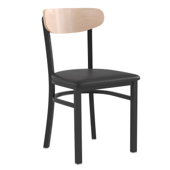Flash Furniture Wright Commercial Dining Chair w/ 500 LB. Capacity Black Steel Frame, Natural Birch Finish Wooden Boomerang Back, & Black Vinyl Seat, Model# XU-DG6V5BV-NAT-GG