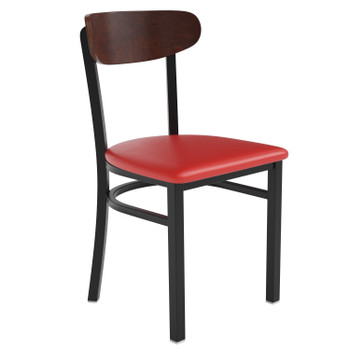 Flash Furniture Wright Commercial Dining Chair w/ 500 LB. Capacity Black Steel Frame, Walnut Finish Wooden Boomerang Back, & Red Vinyl Seat, Model# XU-DG6V5RDV-WAL-GG