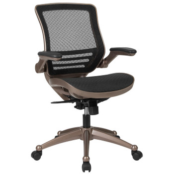 Flash Furniture Warfield Mid-Back Transparent Black Mesh Executive Swivel Office Chair w/ Melrose Gold Frame & Flip-Up Arms, Model# BL-8801X-GG