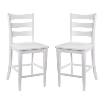 Flash Furniture Liesel Set of 2 Commercial Grade Wooden Classic Ladderback Counter Height Barstool w/ Solid Wood Seat, Antique White Wash, Model# ES-STBN5-24-WH-2-GG