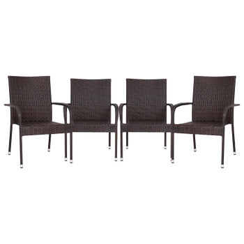 Flash Furniture Maxim Set of 4 Stackable Indoor/Outdoor Wicker Dining Chairs w/ Arms Fade & Weather-Resistant Steel Frames Espresso, Model# 4-TW-3WBE073-ESP-GG