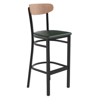 Flash Furniture Wright Commercial Barstool w/ 500 LB. Capacity Black Steel Frame, Natural Birch Finish Wooden Boomerang Back, & Green Vinyl Seat, Model# XU-DG6V6GNV-NAT-GG