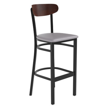 Flash Furniture Wright Commercial Barstool w/ 500 LB. Capacity Black Steel Frame, Walnut Finish Wooden Boomerang Back, & Gray Vinyl Seat, Model# XU-DG6V6GYV-WAL-GG