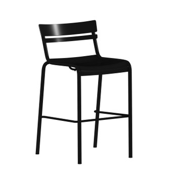 Flash Furniture Nash Commercial Grade Black Metal Indoor-Outdoor Bar Height Stool w/ 2 Slats, Model# XU-CH-10318-B-BK-GG